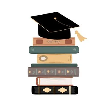 Graduation cap and stack of book isolated on white. Back to school concept Stock Illustration