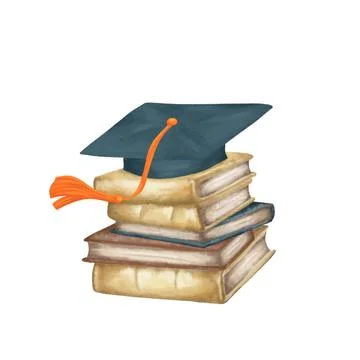 Graduation cap and stack of books Stock Illustration
