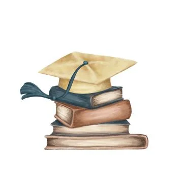 Graduation cap and stack of books Stock Illustration