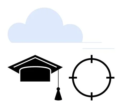 Graduation cap and target with a blue cloud in the background. Ideal for educ Illustrazione stock