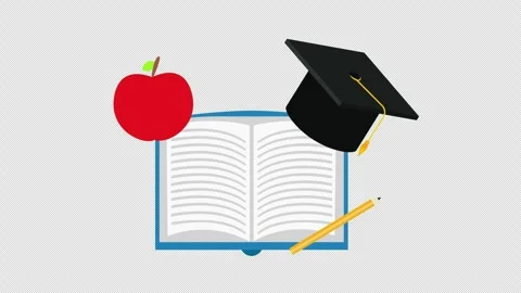Graduation Cap Apple Book and Pencil Education Learning Animation Illustration Stock Footage 339781774