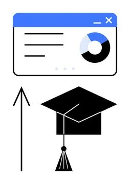 Graduation cap, arrow, and data visualization representing upward progressi.. Stockillustratie