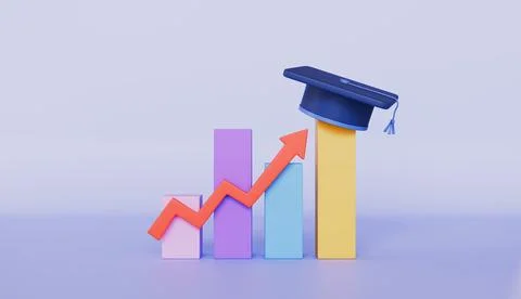 Graduation cap, up arrow, Educational progress, increased opportunities Stock Illustration