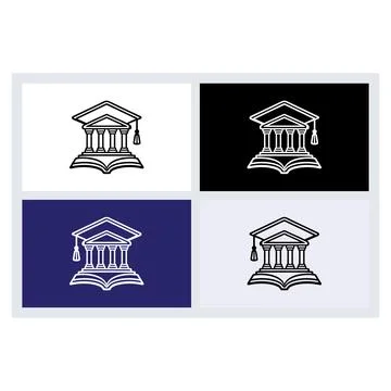 Graduation cap atop a classical building and an open book icon Stock Illustration