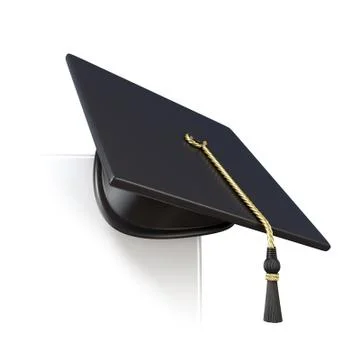 Graduation cap on blank board corner. 3D Stock Illustration