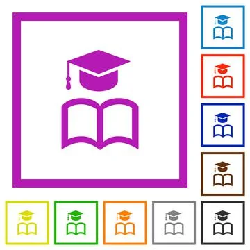 Graduation cap with book flat framed icons Illustrazione stock