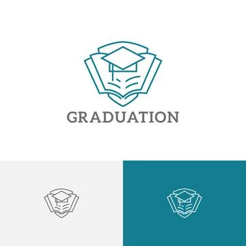 Graduation Cap Book Shield School Course Study Education Line Logo Stock Illustration