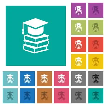Graduation cap with books square flat multi colored icons Stock Illustration