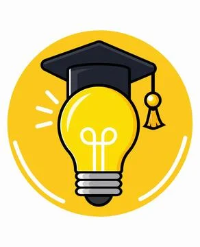 Graduation cap on bright light bulb representing knowledge and innovation Stock Illustration