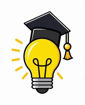 Graduation cap on bright light bulb representing knowledge Stock Illustration
