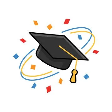 Graduation cap with colorful confetti vector illustration Ilustración de archivo