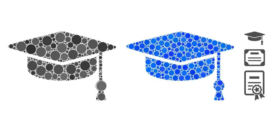 Graduation Cap Composition Icon of Circle Dots Stock Illustration