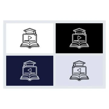 Graduation cap on a computer screen with an open book icon Stock Illustration