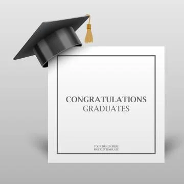 Graduation cap on congratulation paper corner, education design element Stock Illustration