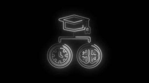 Graduation cap connecting to clock and brain icons representing education time Stock Footage 333951914
