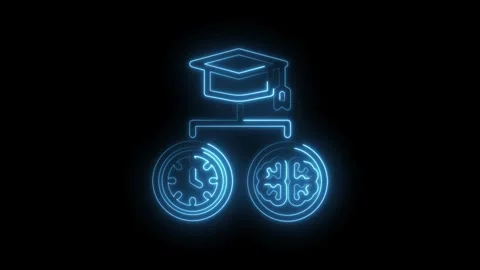 Graduation cap connects to clock and brain icons representing education time and Stock Footage 333951913