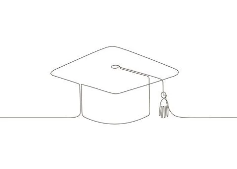Graduation cap continuous one line drawing. Festive graduation from university Stock Illustration