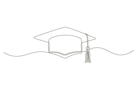 Graduation cap continuous one line drawing. Festive graduation from university Illustrazione stock