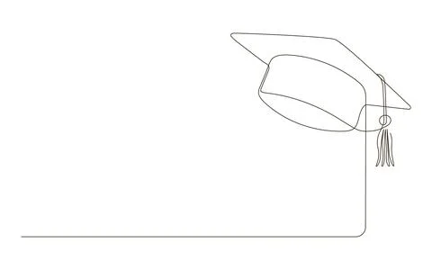 Graduation cap continuous one line drawing. Festive graduation from university Stock Illustration