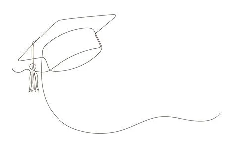 Graduation cap continuous one line drawing. Festive graduation from university Stock Illustration