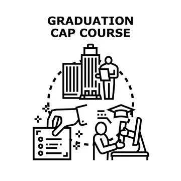 Graduation cap course completing education program vector Stock Illustration