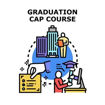 Graduation cap course completing education program vector Stock Illustration
