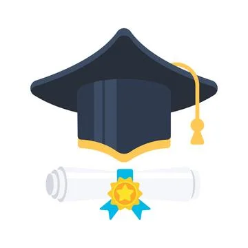 Graduation Cap with Degree. Diploma scroll. University degree certificate Иллюстрация