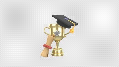 Graduation cap, diploma scroll, and trophy represent academic achievement, .. Stock Footage 310679901