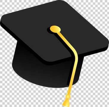 Graduation cap is floating in 3D render with gold tassel over transparent Stock Illustration