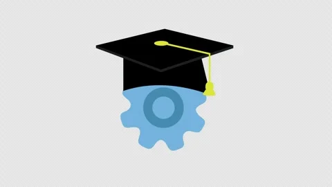 Graduation Cap on Gear Representing Technical Education and Professional Skills Stock Footage 339767003