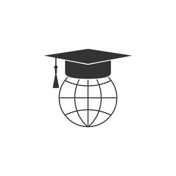 Graduation cap on globe icon isolated. World education symbol. Online learning Stock Illustration