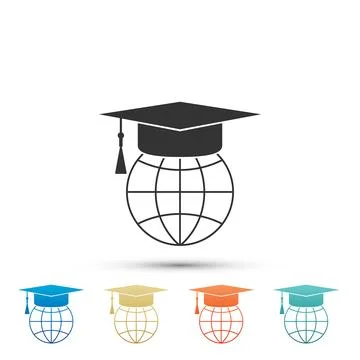 Graduation cap on globe icon isolated on white background. World education イラスト素材