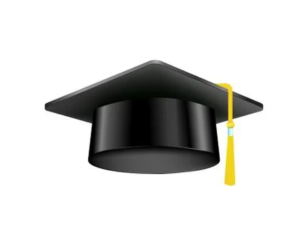 Graduation cap with gold tassel isolated education ceremony black hat academic Stock Illustration