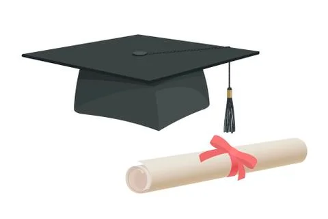 Graduation cap hat and certificate university academy diploma college bache.. Stock Illustration