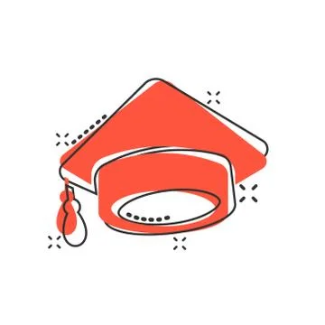 Graduation cap icon in comic style. Education hat vector cartoon illustration Stock Illustration