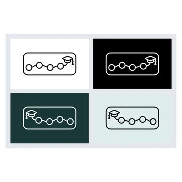 Graduation cap icon with a connected circular path in a rectangular frame Stock Illustration