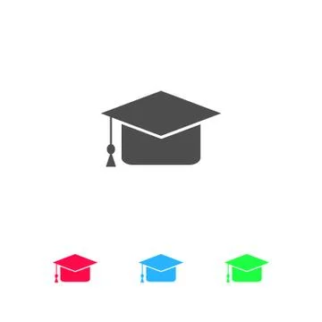 Graduation cap icon flat. Stock Illustration