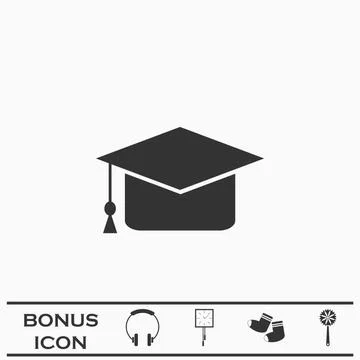Graduation cap icon flat. Stock Illustration