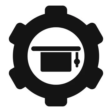 Graduation cap icon inside a cogwheel representing learning process Stockillustratie