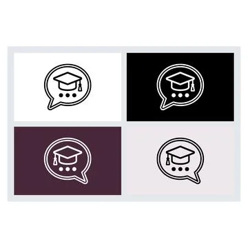 Graduation cap icon inside a speech bubble with ellipsis dots Stock Illustration