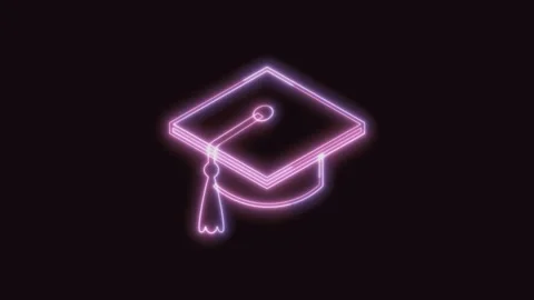 Graduation Cap Icon Neon Seamless Loop with Black Background 4K Stock Footage 311302034