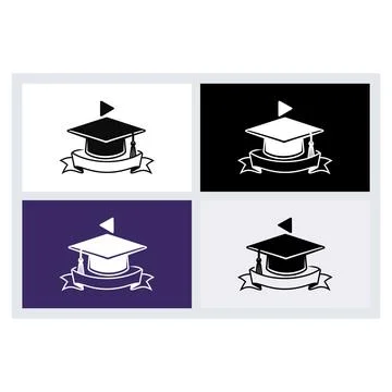 Graduation cap icon with a play button and a blank ribbon banner Stock Illustration