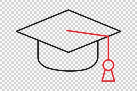 Graduation cap icon with red tassel isolated on white background Stock Illustration