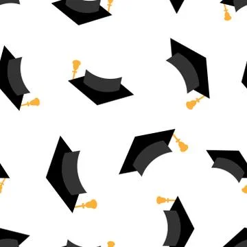 Graduation cap icon seamless pattern background. Education hat vector illustr Stock Illustration
