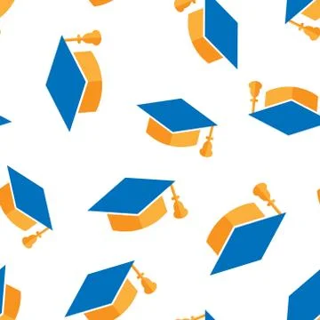 Graduation cap icon seamless pattern background. Education hat vector illustr Stock Illustration