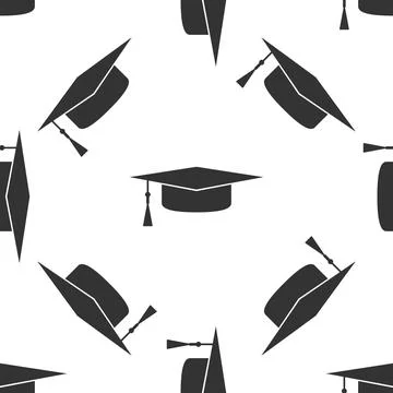 Graduation cap icon seamless pattern on white background. Vector Illustration Stock Illustration