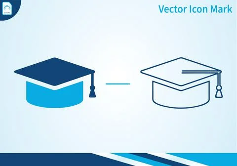 Graduation cap icon set in flat and outline vector styles. 스톡 일러스트