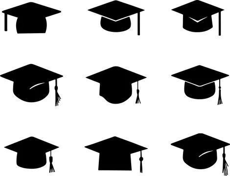 Graduation cap icon set. University or college graduation hat icons. Stock Illustration