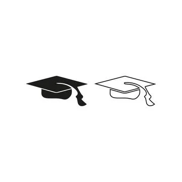Graduation Cap Icon Solid and Outline Style Design for Education, Learning,.. Stock Illustration
