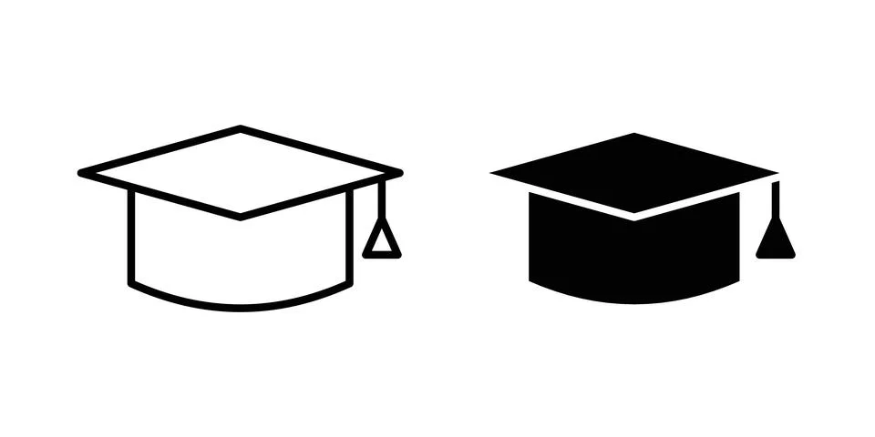 Graduation cap icon solid, line, and editable vector set. Stock Illustration